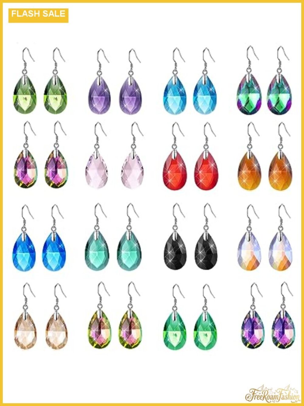16 Pairs Crystal Dangle Drop Earrings Resin Alloy French Wire Set for Women